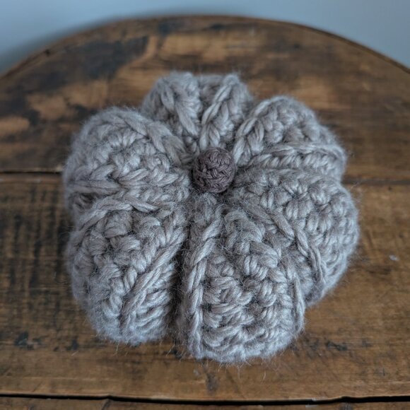 Crochet Fall Pumpkins set of 2 taupe handmade pumpkins - Picture 3 of 12